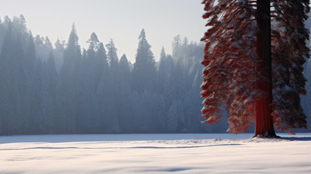 red lights illuminate a tree in the sky, creating a captivating scene reminiscent of delicately rendered landscapes and snow scenes. this national geographic-style photo, rendered in unreal engine, showcases a minimalist figuration that draws inspiration from slovenian paintings. the light-filled landscape evokes a sense of tranquility and wonder. ai generatedの素材
