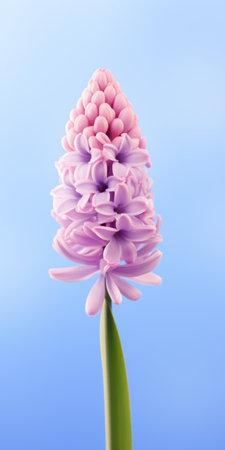 a pink flower with a stem stands out against a vibrant blue sky. this stunning image showcases the artistic style of zbrush, featuring kinetic optical illusions and hyper-detailed renderings. inspired by the works of hyacinthe rigaud, the flower's design is beautifully extruded, displaying a light purple hue. a captivating blend of nature and art, this photo embodies the unique concept of "snailcore.", ai generatedの素材