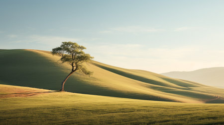 heartbeat rhythm captured as a serene landscape, undulating hills mimicking the pulse with varied heights, open grassland bathed in soft evening light, the environment resonating with the tranquility of a steady heart. photography, dslr, 50mm lens, nature, landscape, hills, pulse, rhythm, tranquility, serene, evening light. ai generatedの素材