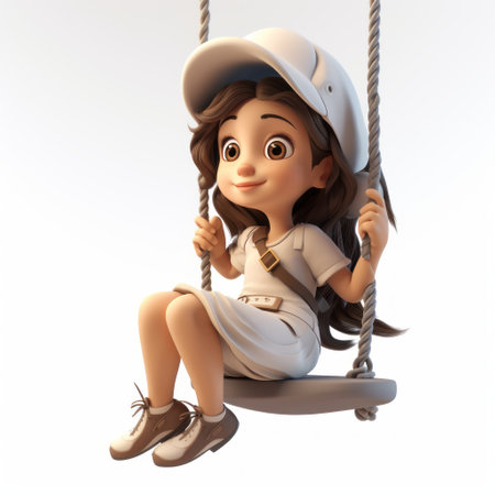 3d character with white fur on front swing, swinging in a highly detailed illustration style. the character exudes a cartoonish innocence and is rendered using vray technology. the scene depicts a jewish life scene with realistic detailing, showcasing the influence of the rinpa school and the intertwining of various materials. ai generatedの素材