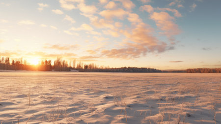 a high-speed time-lapse snowy scene gif captures the beauty of serene pastoral scenes in soft color fields with golden hues. the image, inspired by the architectural style of antti lovag, showcases the stunning landscape through the lens of a tokina at-x 11-16mm f/2.8 pro dx ii. the uhd image features a mesmerizing combination of light magenta and sky-blue tones. ai generatedの素材