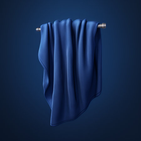 blue towel 3d rendering on black background. flowing draperies style with minimalist illustrator touch. realistic lighting enhances the simplistic cartoon effect. rendered in cinema4d, showcasing light navy and light bronze shades. hyper-realistic oil finish adds depth and texture to the image. ai generatedの素材