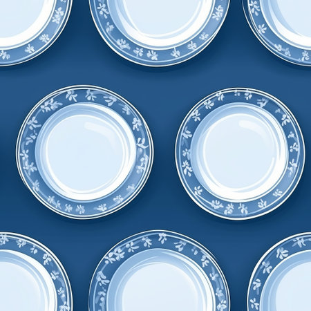 white and blue kitchen plates pattern featuring a wavy blue design with chinese characters. this pattern combines elements of realistic lighting, flat shading, americana iconography, realist lifelike accuracy, manga style, and historical illustration. ai generatedの素材