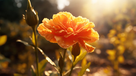 carnation background wallpaper featuring a tranquil gardenscape with golden light. this desktop wallpaper showcases the vibrant orange carnations illuminated by sunrays. captured with the tokina at-x 11-16mm f/2.8 pro dx ii lens on a fujifilm fp-100c film, this stunning image by serge marshennikov adds a touch of natural beauty to any screen. ai generatedの素材
