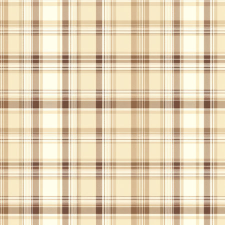 plaid fabric designed by daisy_spotlight on spoonflower custom fabric. this fabric features a naturalistic color palette of light beige and brown, with african-inspired textile patterns in light yellow and light maroon. the ephemeral patterns add a touch of uniqueness to the design, while the dark brown and beige tones create a warm and inviting feel. the image resolution is 3840x2160. ai generatedの素材