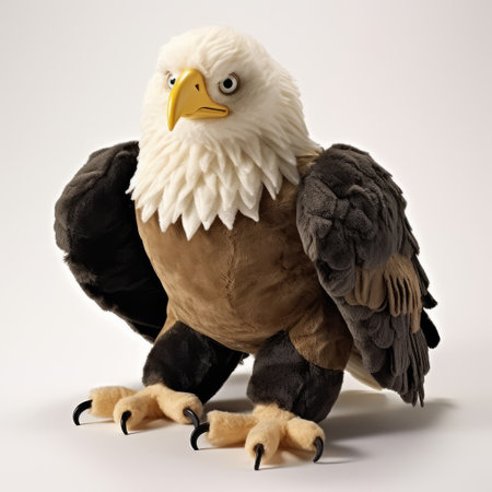 a close-up photograph of a plush eagle stuffed animal, showcasing its charm and character. the toy is placed on a pristine white background, highlighting its features. the attention to detail, texture, and lighting make the eagle appear soft and huggable. the composition brings out the playful and endearing nature of this cuddly toy, creating an inviting and heartwarming image. ai generatedの素材
