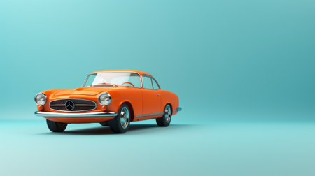 an old mercedes car is showcased in this 3d rendered eklite image, isolated on a vibrant blue background. the design draws inspiration from mid-century modern aesthetics, with a touch of olafur eliasson and kurt hutton influences. the clean and simple lines of the car's silhouette are enhanced by the contrasting colors of dark orange and light gray. this image is available under a creative commonsの素材