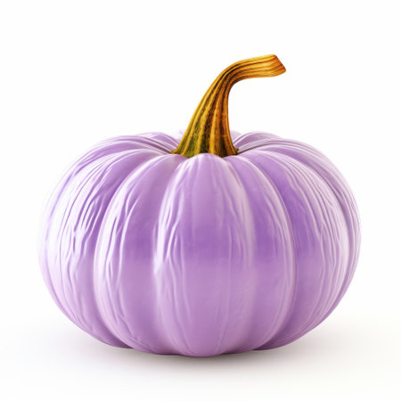 purple pumpkin on a white background, featuring a zbrush-inspired style with glazed surfaces. this unique artwork by patricia piccinini showcases rococo pastel colors, reminiscent of the works of serge marshennikov and tom grummett. the pumpkin is beautifully wrapped, adding an intriguing touch to the composition. ai generatedの素材