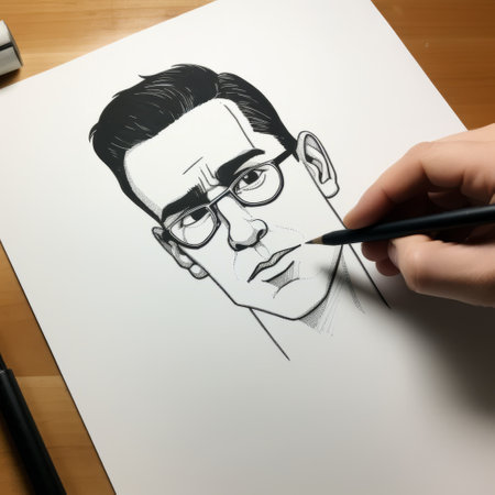 an anime man, depicted on paper in the style of scott rohlfs, adrian tomine, and alison bechdel, showcases clean and sharp inking. this realistic portrait combines traditional portraiture with punctuated caricature elements. ai generatedの素材