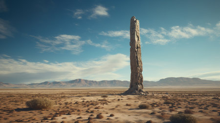 an old tree stands tall in an empty desert, creating a surreal 3d landscape reminiscent of stone sculptures by santiago rusinol. the realistic rendering captures the essence of constantin brancusi's work, while the use of vintage imagery adds a touch of nostalgia. nicolas delort's influence can also be seen in this captivating photo. ai generatedの素材