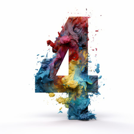 color splashed number splatter captures captivating and emotional imagery with its distorted figuration and hyper-realistic details. inspired by aquarellist techniques and colorful woodcarvings, this matte photo by mike campau showcases a unique and vibrant visual experience. ai generatedの素材