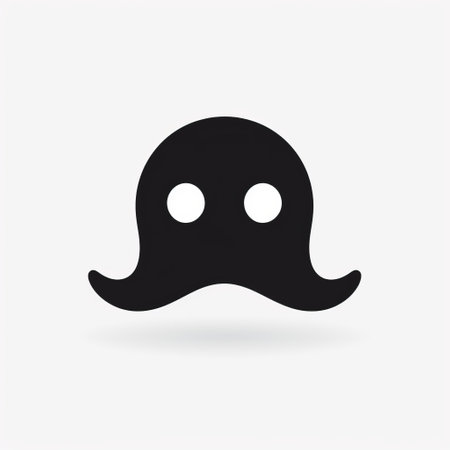 a black mustache and mustaches icon, inspired by the style of nicolas bruno and james ensor. this ghostly form features a playful character design with a symmetrical layout. perfect for adding a touch of whimsy to your projects. the icon is set against a clean white background and is designed with back button focus in mind. ai generatedの素材