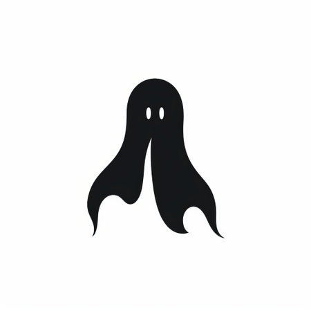 a white ghost logo with black legs, featuring detailed character illustrations in the style of nicolas bruno. this ghostly form showcases conceptual minimalism and draws inspiration from artists like fatima ronquillo. the design emphasizes negative space and incorporates flat shading for a visually striking effect. ai generatedの素材