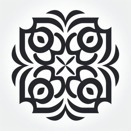a black and white flower design in an ancient style featuring rounded shapes and emphasis on negative space. this design draws inspiration from byzantine-style iconography, luxurious wall hangings, and minimalist illustrators. it also incorporates elements of celtic knotwork, resulting in abstracted yet recognizable forms. ai generatedの素材