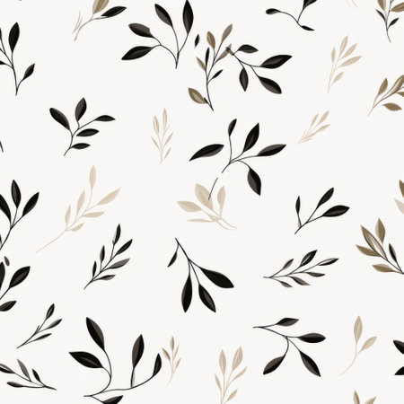 a black leaf, flower, and abstract vector seamless pattern featuring branches and leaves. the design is created in a simple and elegant style, with light white and light beige colors. the minimalist backgrounds in light beige and brown complement the white background, combining natural and man-made elements. ai generatedの素材