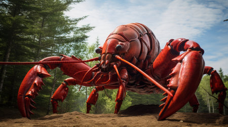 robot crabs in red paint, inspired by daz3d, showcase photorealistic landscapes and forestpunk aesthetics. these stunning creations capture the essence of norwegian nature in ultra-high-definition images. with photorealistic rendering and exaggerated proportions, these robot crabs are a visual delight. ai generatedの素材