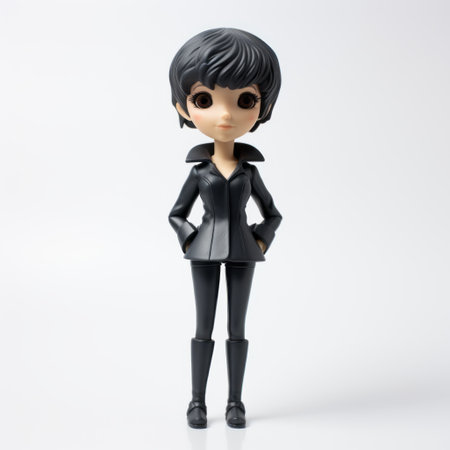 a person wearing a black coat stands against a white background, showcasing the pop kei style. the image is captured with an ultra-detailed, soft focus lens, resulting in a sleek metallic finish. the use of jump cuts adds dynamic energy to the composition. the character design takes center stage, highlighting the intricate details. ai generatedの素材