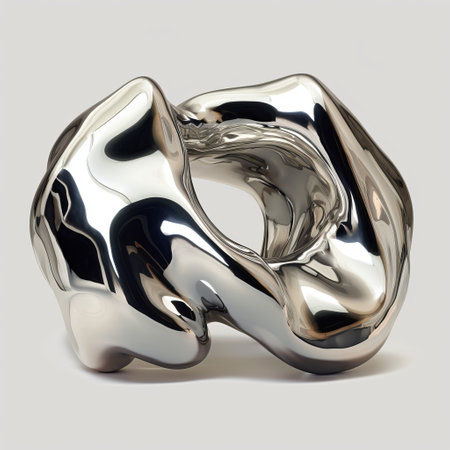 the silver sculpture, made of copper, showcases pure abstraction with its realistic hyper-detailed rendering. its rounded forms and organic fluid shapes create a mesmerizing visual experience. the sculpture's gesture-driven design reflects a sense of movement and energy. the mirror-like surface adds a touch of elegance, while the trace monotone enhances its overall aesthetic appeal. ai generatedの素材