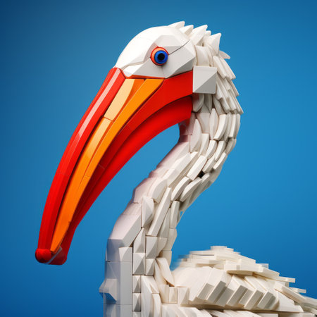 an elephant's head is perched atop a lego bird, resembling life-like avian illustrations. this unique sculpture showcases ambient occlusion and vibrant colors reminiscent of moebius art. created by the talented artist svetlin velinov, this modular sculpture captures intricate details of wildlife, beautifully enhanced by the use of kodak vision3 film. ai generatedの素材