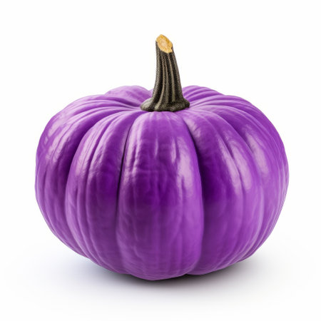 purple pumpkin on a white background, showcasing bold chromaticity. this captivating photo draws inspiration from the artistic styles of patricia piccinini, worthington whittredge, zbrush, and jean-leon gerome. the unique combination of colors and textures creates a stunning visual display. experience the beauty of this berrypunk masterpiece. ai generatedの素材