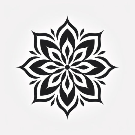 a flowershaped black and white design, featuring symbolic identity and spiritual symbolism. this flat design showcases limited shading and calligraphic elegance. with clean and simple designs, it captures eye-catching detail, reminiscent of stencils. ai generatedの素材