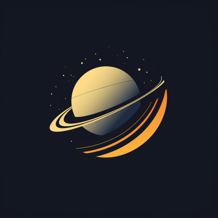 saturn zodiac symbol and planet in dark yellow and light gold: this photo showcases the saturn zodiac symbol and planet in a clever use of negative space. the design features a dark cyan and orange color scheme, giving it an industrial and product design feel. the gravity-free scenes add a unique touch to the precise and sharp logo. ai generatedの素材