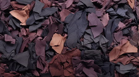 a super wide aerial view photo texture showcasing a vibrant and textured mix of lycra yard mulch. this unique image captures the thick impasto texture of industrial materials, giving it a raw and gritty appearance. with its high resolution and recycled elements, this photo represents motivation and the carbon footprint of raw materials. the flat surfaces and trashcore aesthetic make it a visually striking composition.の素材