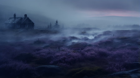 python theme desktop wallpaper featuring a dreamy view inspired by norwegian nature. the dark violet and violet hues create a serene pastoral scene reminiscent of a matte painting. captured with a hasselblad h6d-400c, the misty atmosphere adds to the ethereal ambiance. enhanced through post-processing techniques. ai generatedの素材