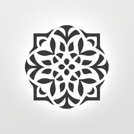 this vector illustration showcases an islamic mandala design with a focus on negative space. the pattern features romantic floral motifs in a minimalistic and simplistic style. created by artist tony orrico, the design incorporates woodcut-inspired graphics in dark gray and light black tones. ai generatedの素材