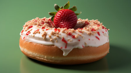 a delicious strawberry cheesecake slice showcased on a vibrant green backdrop. this high-resolution photo beautifully captures the intricate details and texture of the dessert. perfect for stock photo purposes, this authentic image is of exceptional quality. ai generatedの素材