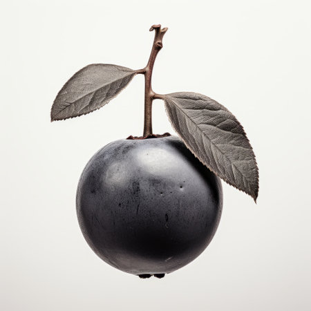 brown apple twig sitting in sunlight, featuring a dark gray and navy color scheme. minimal retouching enhances the cranberrycore and liquid metal texture. the bloomcore effect adds a touch of elegance. captured against a white background, this photo showcases the beauty of nature through the lens of a konica big mini camera. ai generatedの素材