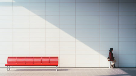 a red bench with two handles, featuring a minimalist design and realistic portrayal of light and shadow. the architectural grids add a touch of sophistication to the overall composition. rendered in maya, this image showcases a pastel color scheme and high-key lighting, creating a minimalistic portrait. ai generatedの素材