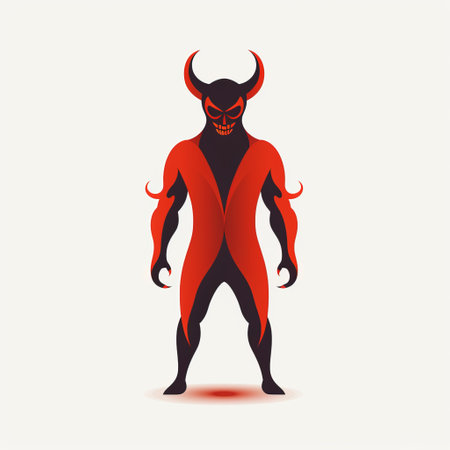 the red devil logo in vector showcases a captivating logo design with a surrealist-influenced depiction of a human figure. with a full body and shadowy intensity, this logo combines elements of prehistoric art and oriental minimalism. perfect for various purposes, this vector logo design is visually striking and captures attention with its unique style. ai generatedの素材