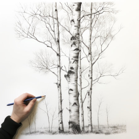 a large-scale pencil drawing of a tree, showcasing intricate branches and leaves. this hyper-realistic artwork draws inspiration from animal illustrations, creating a dimensional illusion. the style combines elements of forestpunk and norwegian nature, while the use of sheet film adds a unique touch to the composition. ai generatedの素材