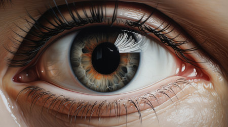 a hyperrealistic painting of a person's eye, featuring a large black circle around it. this 8k 3d artwork showcases detailed anatomy with a combination of dark white and light orange tones. the highly detailed figures and realistic attention to detail make this painting a captivating piece of art. ai generatedの素材