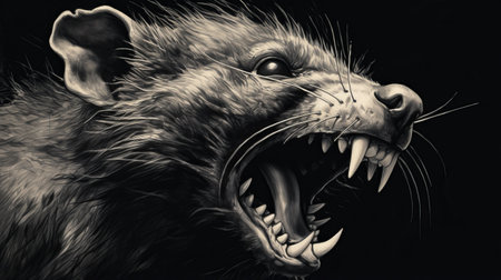 a pig engraving featuring a mean mouse with a terrifying and hyper realistic face, created in the style of robert gibbings. ai generatedの素材