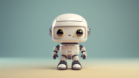 a 3d robot face illustration in the style of adorable toy sculptures, showcasing high-tech futurism. the design features a dark white and light amber color scheme, with a full body representation. inspired by q hayashida's art, this animated robot face is a unique pop culture mash-up with a touch of lowbrow aesthetics. ai generatedの素材