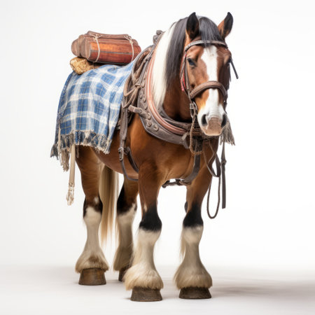 a horse wearing a blanket on its head, showcasing the unique style of dieselpunk. this photograph captures the essence of traditional craftsmanship, reminiscent of the works by matthias haker, e.h. shepard, and mary anning. the image also evokes a sense of working-class empathy and incorporates themes of jewish culture. ai generatedの素材