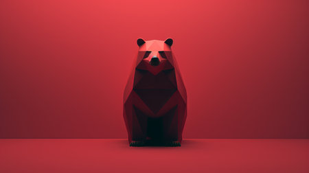3d red bear created by dan m showcases the artist's expertise in geometric minimalism. the bear stands out against isolated landscapes, enhanced by vibrant color gradients and strong contrast. the minimal retouching and multi-layered figures add depth to the artwork, while the use of vray tracing and chiaroscuro techniques further enhance its visual appeal. ai generatedの素材