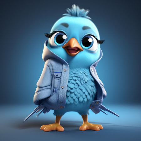 a blue bird wearing sunglasses, resembling a feather, is depicted in this charming character design created in the style of zbrush. the adorable cartoonish design showcases the bird's media-savvy personality. with its light aquamarine color and intricate details, this artwork by bill gekas is a delightful creation that would fit perfectly in the world of unreal engine 5. ai generatedの素材