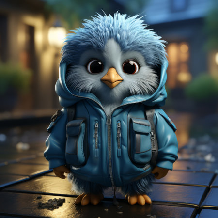 blue bird tumblr wallpaper by kasper van der groot, inspired by the style of craig davison. this hyper-realistic animal illustration showcases a street-savvy blue bird wearing a detailed costume. the shallow depth of field adds depth and focus to the image. created using unreal engine 5, this 32k uhd wallpaper is a stunning addition to any collection. ai generatedの素材