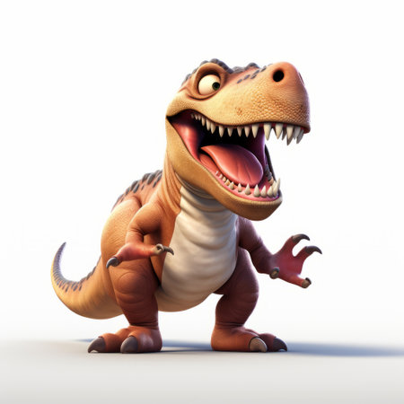 an animated dinosaur, inspired by the style of bill gekas, stands on top of a white screen. this detailed character expression captures the essence of action-packed cartoons. the concept art, reminiscent of ferdinand knab, brings a playful and vibrant energy to the scene, reminiscent of jessie arms botke's cartoons. ai generatedの素材
