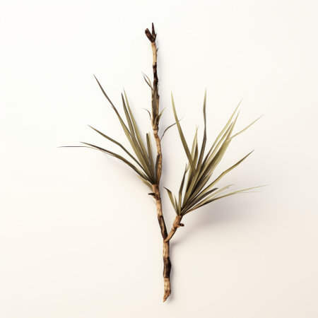 an isolated green branched plant with leaves, reminiscent of the artistic styles of ed freeman, yuki katsura, and hale woodruff. this ready-made object exudes a rusticcore aesthetic with its sharp and prickly appearance, adding an exotic touch to any space. ai generatedの素材