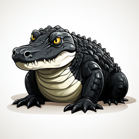 a black vector illustration of alligators, showcasing intense use of light and shadow. this dystopian cartoon style features realistic and hyper-detailed renderings, with strong facial expressions. the charming character illustrations are depicted in a dark white and dark amber color palette, enhanced by softbox lighting. ai generatedの素材