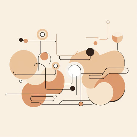 abstract pattern vector illustration with linear lines elements in the style of bauhaus functional design. the design features earth tones, layered organic forms, line and dot work, futuristic contraptions, nostalgic minimalism, and abstracted figures. ai generatedの素材