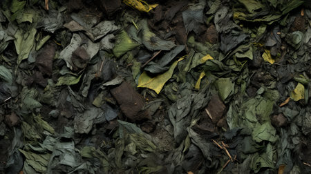 a super wide aerial view photo texture showcasing a vibrant and textured mix of velvet yard mulch. the image captures the raw and gritty beauty of industrial materials and green technology. with a thick impasto texture, the photo highlights the flat surfaces of the recycled and high-resolution mulch, creating a visually striking composition. ai generatedの素材