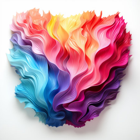 a heart-shaped paper design featuring expressionistic color explosions, futuristic chromatic waves, hyper-detailed illustrations, colorful melancholy, gradient color blends, bright sculptures, and multilayered dimensions. ai generatedの素材