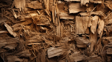 a super wide aerial view photo texture showcasing a vibrant and textured mixed hemp yard mulch. the image captures the thick impasto texture of the industrial materials, giving it a raw and gritty appearance. with a history of deforestation, this high-resolution photo highlights the beauty of recycled and flat surfaces, representing the use of raw materials in a dirty yet artistic manner. ai generatedの素材