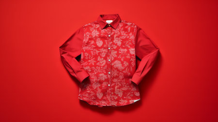 the red shirt features a beautiful floral print, inspired by the artistic style of hiroshi sugimoto. this transparent and translucent medium creates a captivating effect in tabletop photography. the design also incorporates elements reminiscent of louis majorelle, tang yau hoong, xmaspunk, and traditional craftsmanship. ai generatedの素材