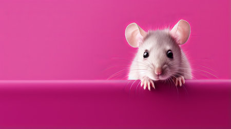 pink mouse on a pink background, isolated on white. this eye-catching photo, in the style of caras ionut and rachel whiteread, features a cute and colorful subject. the contrasting dark white and silver tones add depth to the image. captured in high resolution 4k, this photo is sure to stand out on platforms like flickr. ai generatedの素材